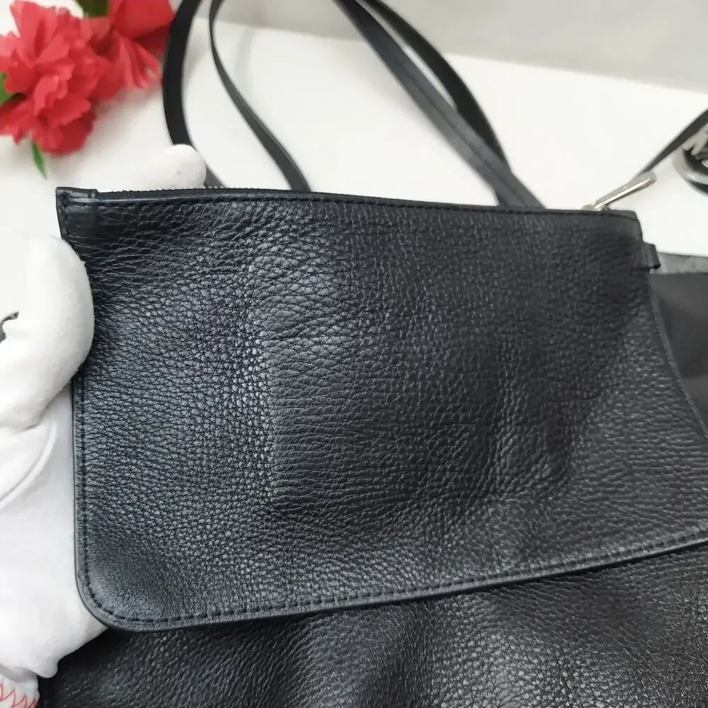 Michael Kors Mae Black Soft Leather Reversible Tote Shoulder Bag W/ Wallet